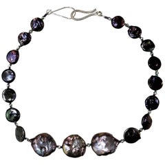 AJD Iridescent Mauve Coin Pearl Necklace