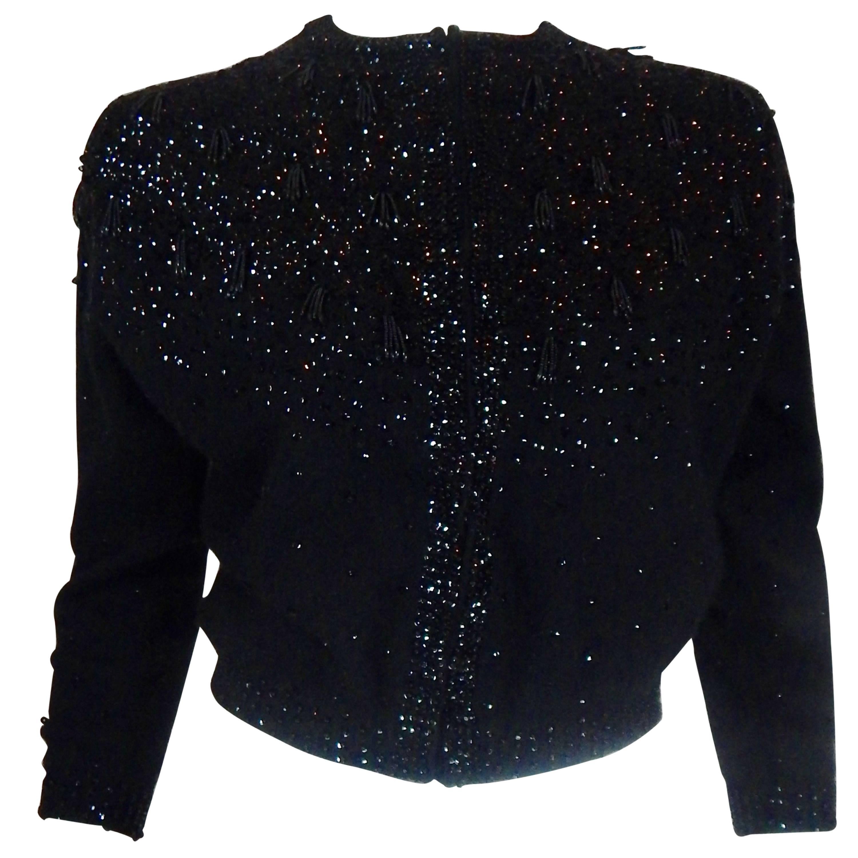 1950s Beaded Sequin Black Cardigan Sweater For Sale