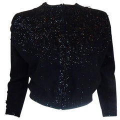 1950s Beaded Sequin Black Cardigan Sweater