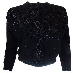 Vintage 1950s Beaded Sequin Black Cardigan Sweater