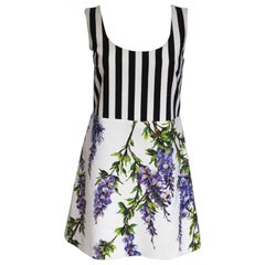 New Dolce and Gabbana White Striped Wisteria Floral Mini Dress 40 UK 8  