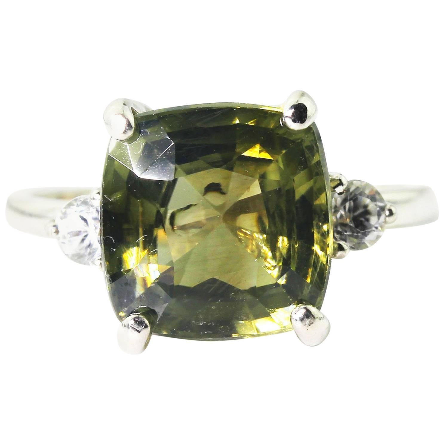 Rare Unique 6.7 Carat Green Spinel and Zircon Fashion Ring