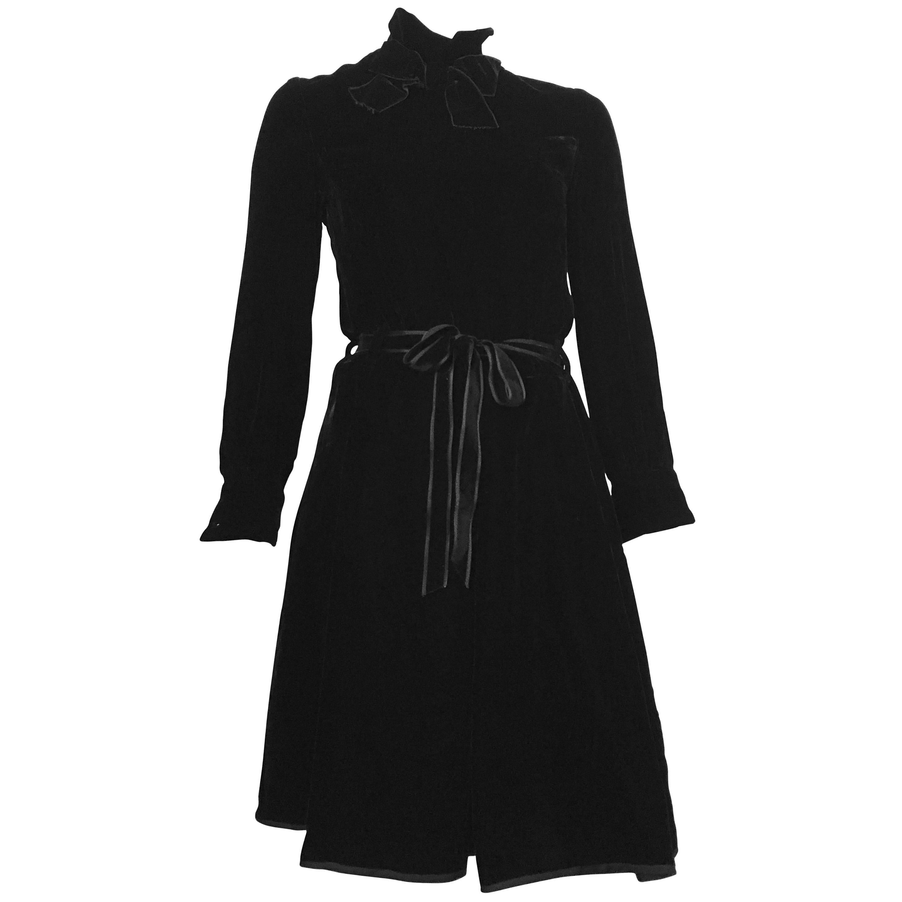 Dior for El Jay 1960s Black Velvet Evening Dress with Bow & Belt Size 6.