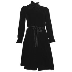 Dior for El Jay 1960s Black Velvet Evening Dress with Bow & Belt Size 6.