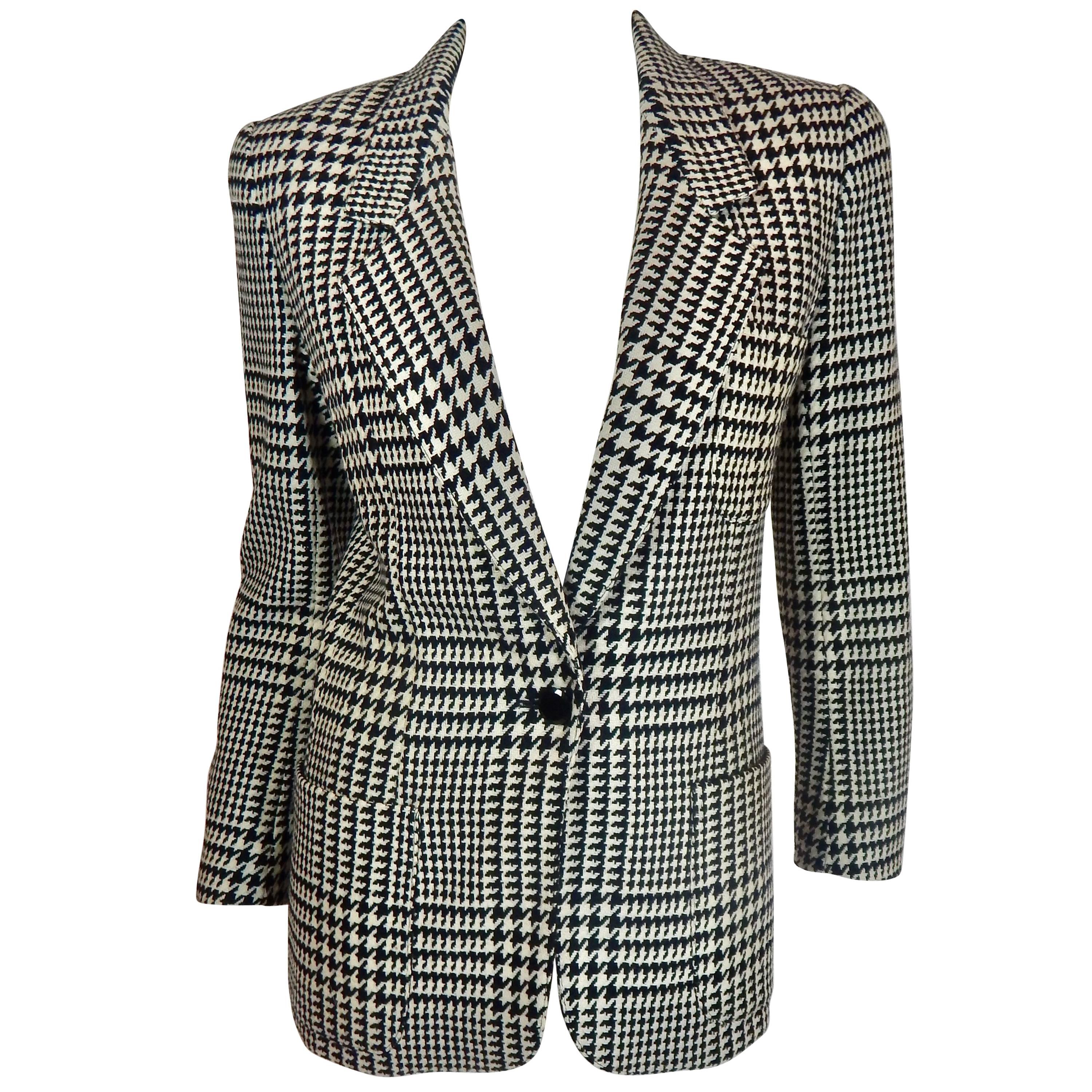 1980s Anne Klein Houndstooth Blazer For Sale