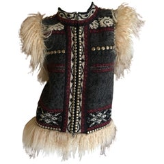 Vintage Jean Paul Gaultier Maille Femme Studded Boho Ethnic Vest with Curly Lamb Trim