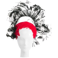 1960s Bright Pink & Black Showstopping Feather Hat 