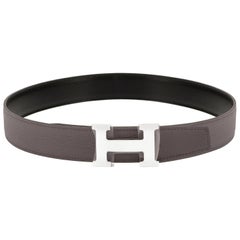 Hermes Etain Grey and Black Reversible 85cm Leather Constance Belt Kit