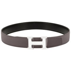 Hermes Etain Grey and Black Reversible 85cm Leather Constance Belt Kit 