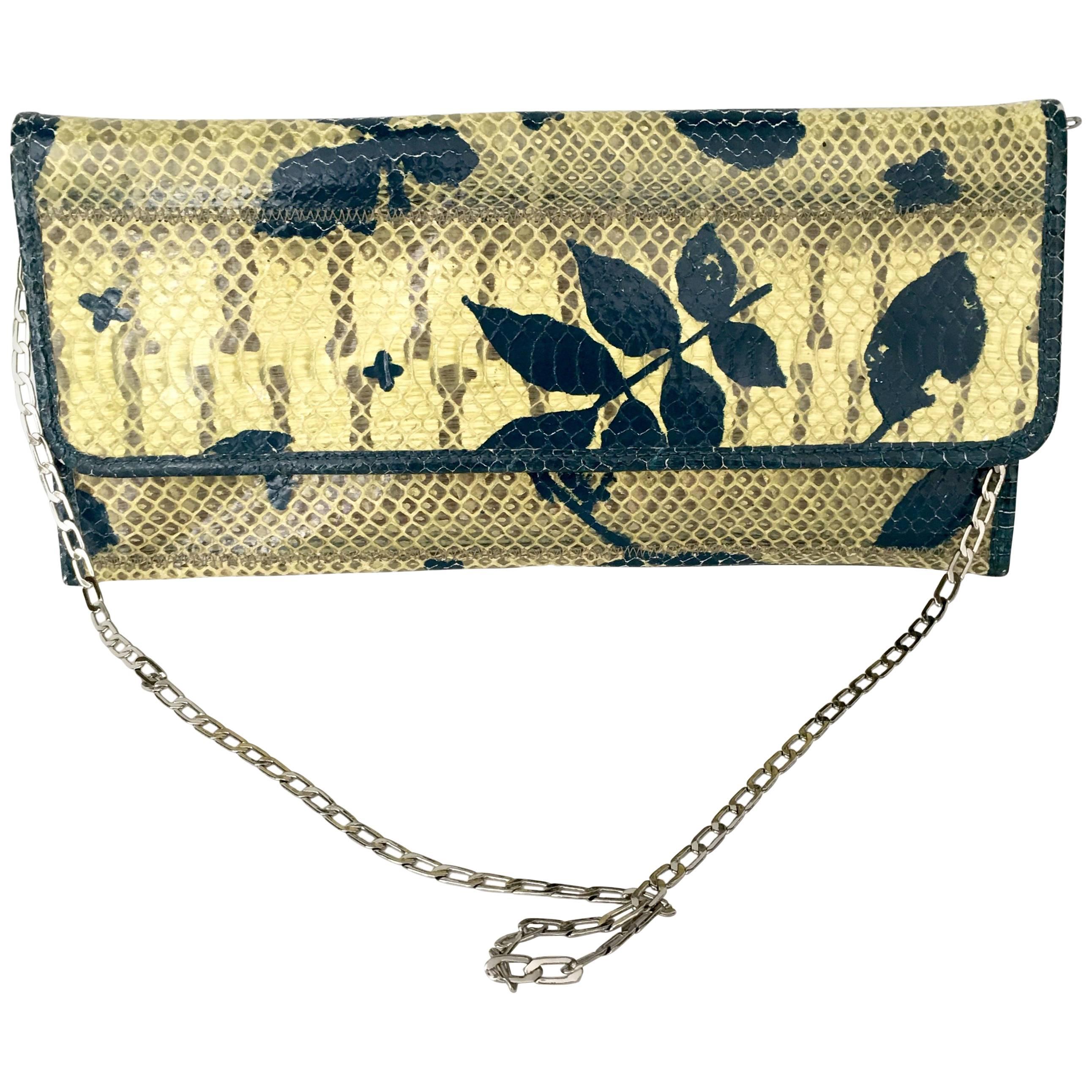 Vintage Carlos Falchi Hand-Painted Python Skin Clutch Handbag