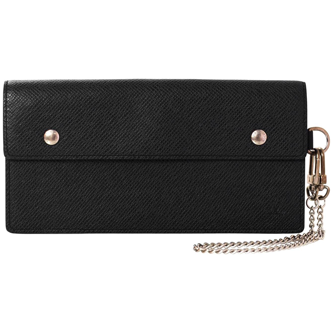 Louis Vuitton Black Taiga Leather Double Snap Chain Wallet