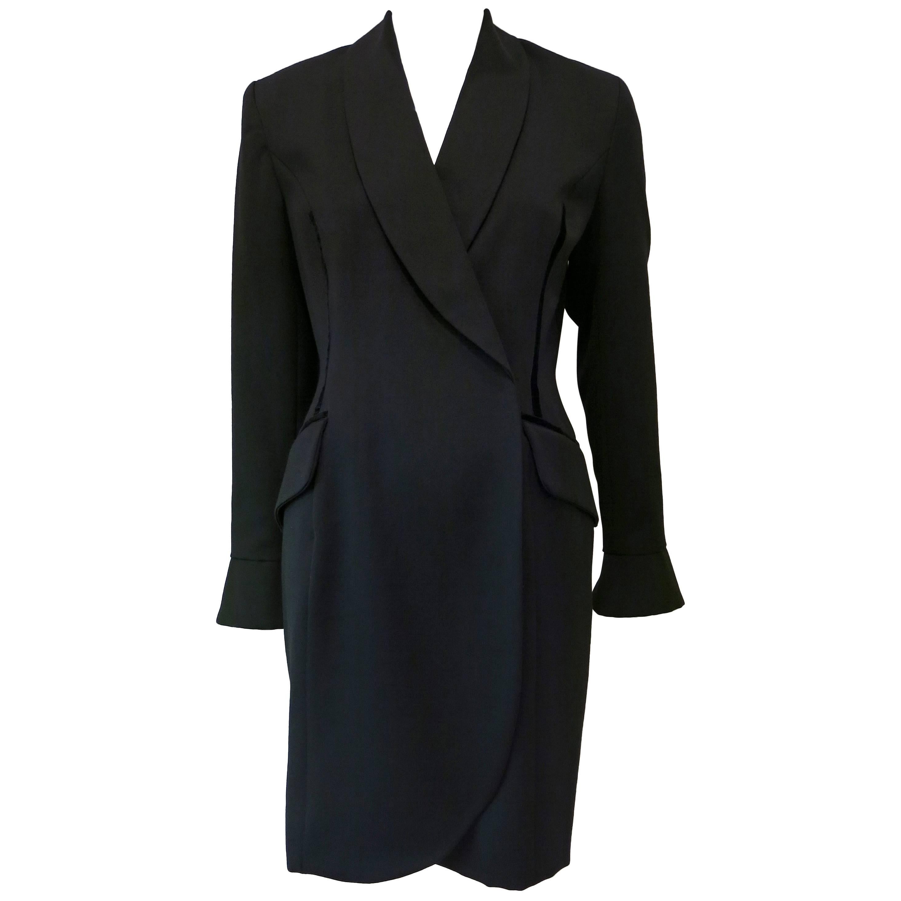 1990s Tracy Reese for Magaschoni Black Blazer Dress with Velvet For Sale