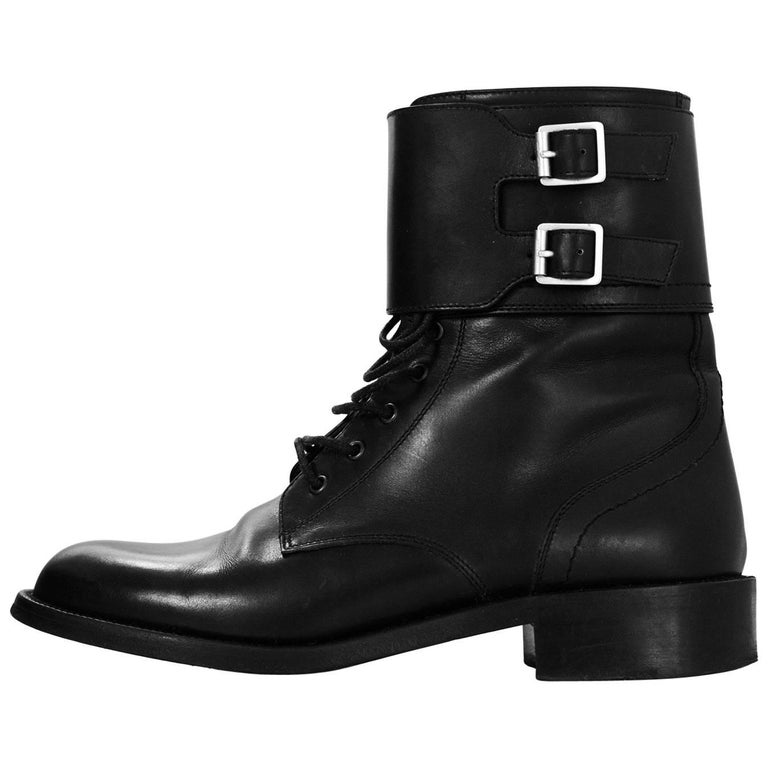 Saint Laurent Black Leather Patti Combat Boots Sz 37 For Sale at ...