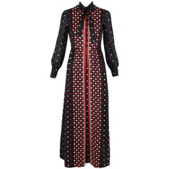 Geoffrey Beene Printed Maxi Dress with Neck Ties, 1970s