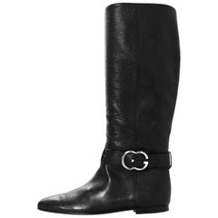 Gucci Black Pebbled Leather Boots Sz 37.5