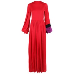 Bob Mackie and Ray Aghayan Red Jersey Maxi Dress with Colorblocked Sleeve Cuff