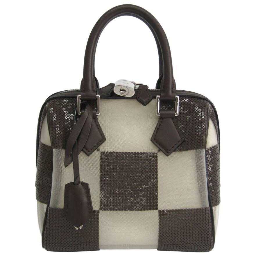 Louis Vuitton New Chocolate Checker Sequin Top Handle Satchel Bag W/Accessories