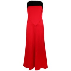 Yves Saint Laurent YSL Red Strapless Gown Dress w/Black Velvet Band at Bust
