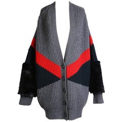 Stella McCartney Oversized Wool Cardigan with Faux Fur Cuffs