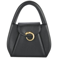 Cartier Black Leather Gold Emblem Top Handle Satchel Evening Bag in Box