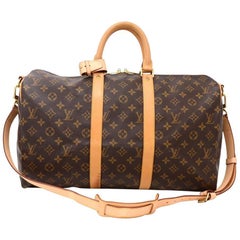 Louis Vuitton Keepall 45 Bandouliere Monogram Canvas Duffle Travel Bag + Strap