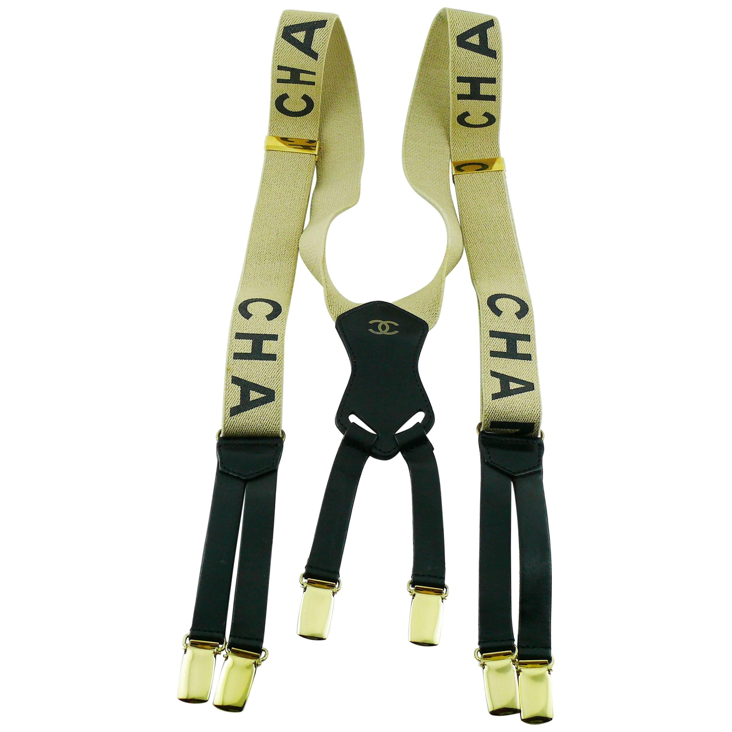 Chanel Vintage Iconic Light Brown and Black Suspenders