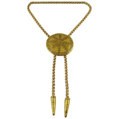 Yves Saint Laurent YSL Vintage Gold Toned Ethnic Disc Lariat Necklace