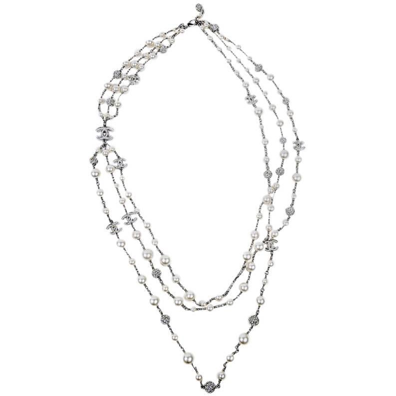 CHANEL Triple Row Necklace with Beads, CC and Balls