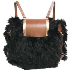 MARNI Backpack in Black fur and Natural Leather