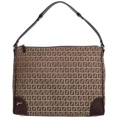 FENDI Satchel Bag in Brown Leather and Monogram Canvas