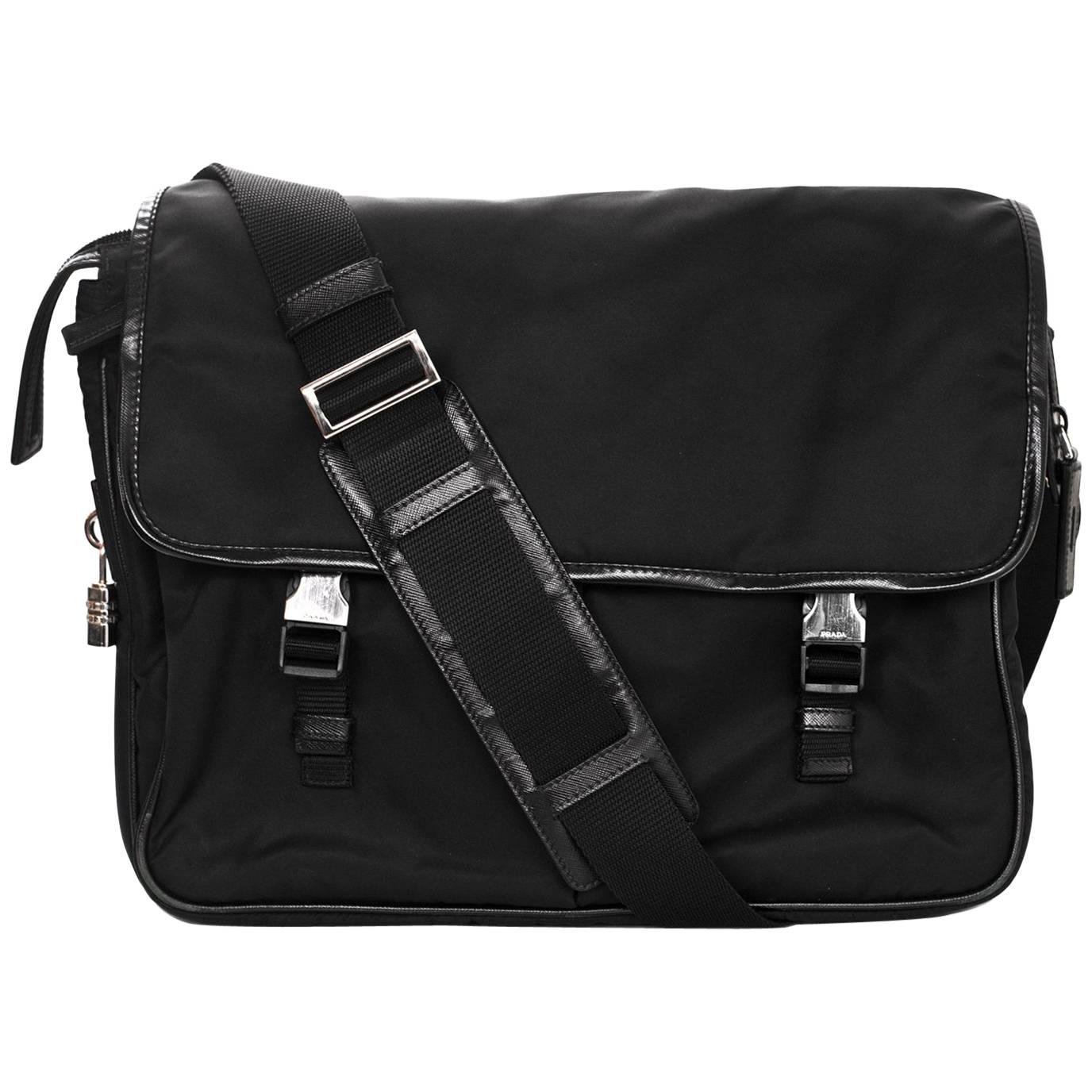 Prada Black Tessuto Nylon Messenger/Laptop Travel Bag