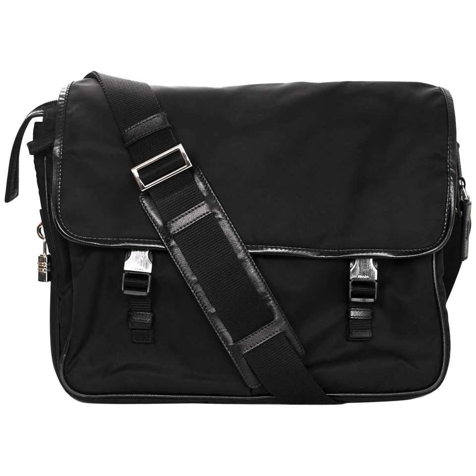Prada Black Tessuto Nylon Messenger/Laptop Travel Bag For Sale at 1stDibs