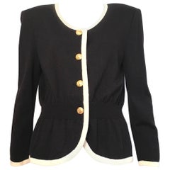 Valentino Black Wool Knit Cardigan with Gold V Buttons Size 10 / 12. 