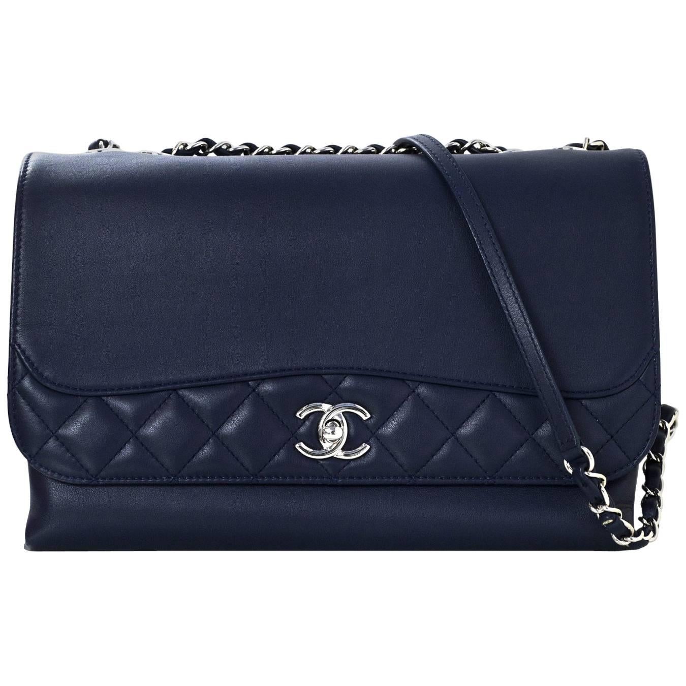 Chanel 2016 Blue Smooth & Quilted Leather Shoulder Bag