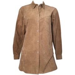 Bill Blass Brown Ultra Suede Button Up Blouse Size 12.