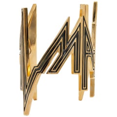 Balmain New "BALMAIN" Gold Black Logo Evening Cuff Bracelet