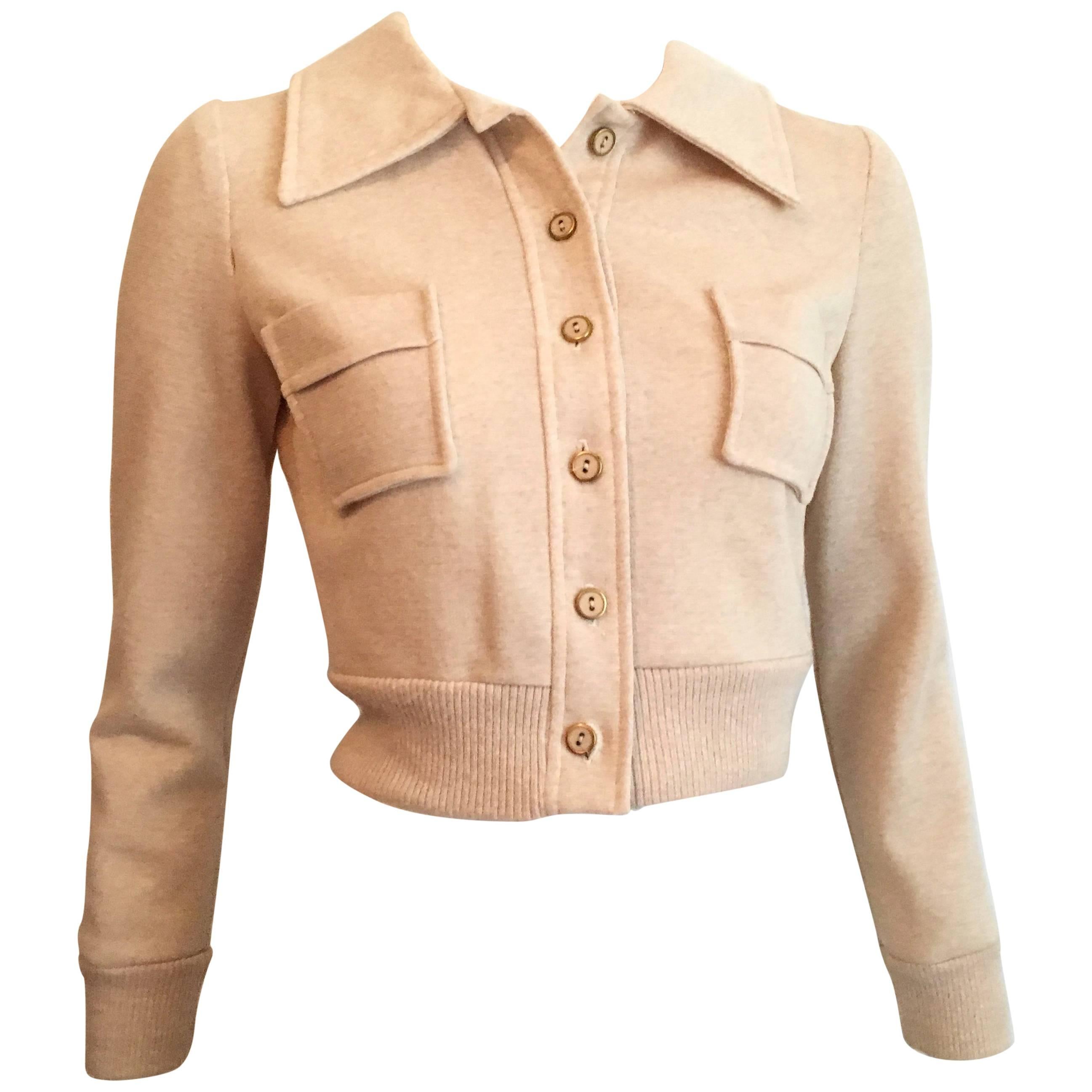 Neiman Marcus Tan Cropped Knit Jacket, 1960s 
