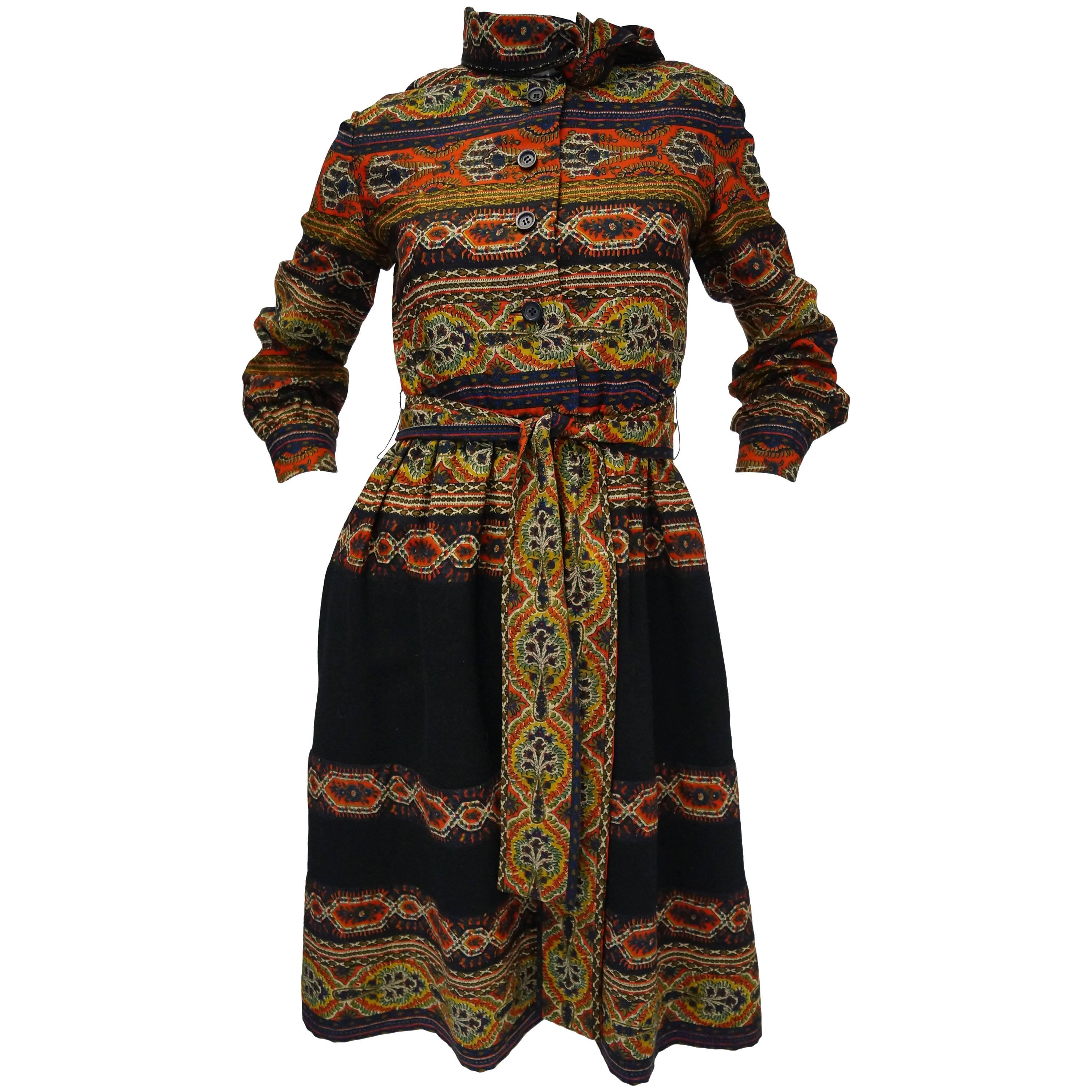 Oscar de la Renta Ethnic Print Wool Dress, 1960s 