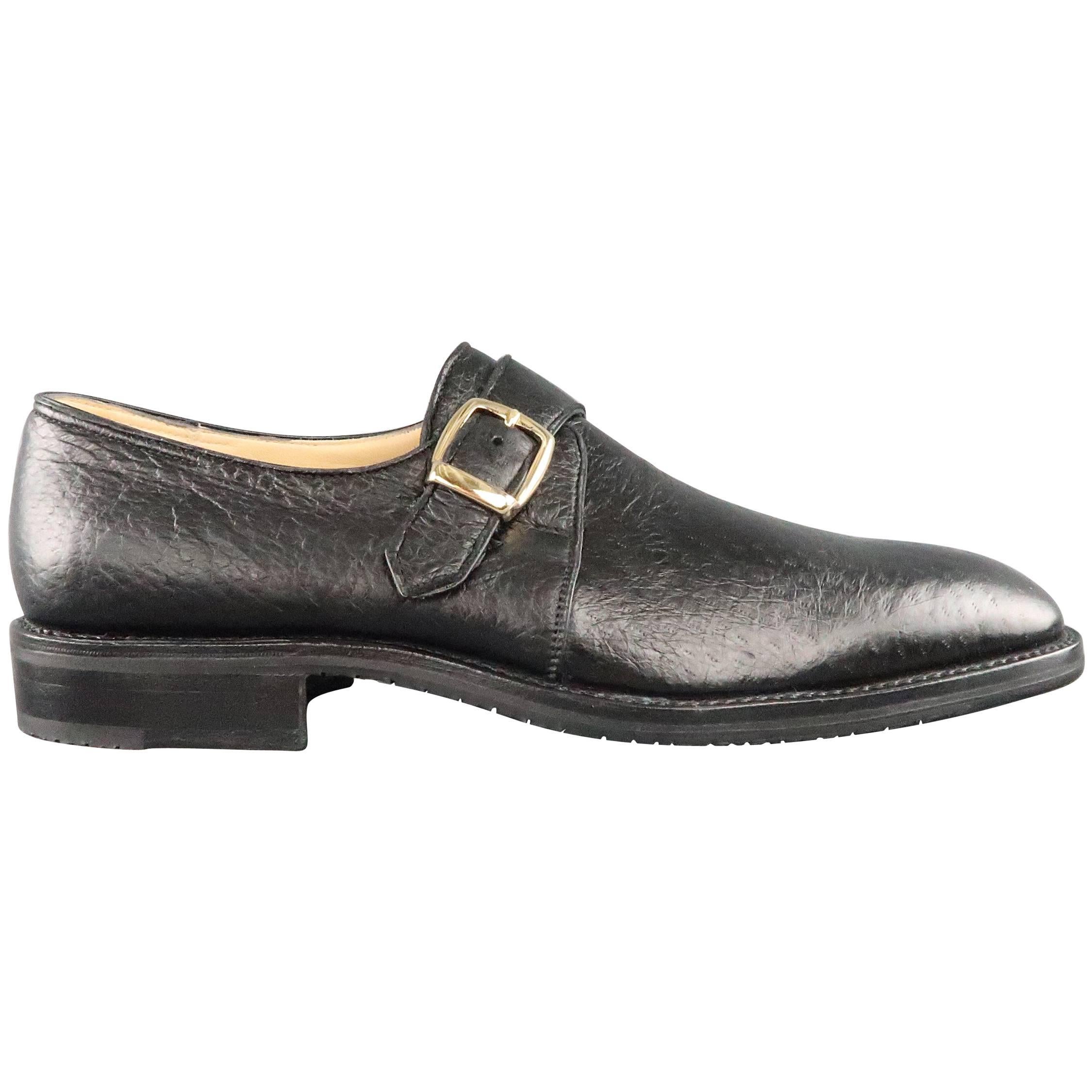 Men's GRAVATI Size 9.5 Black Textured Leather Monk Strap Loafers