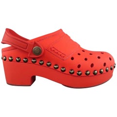 MAISON MARTIN MARGIELA Size 8 Red Perforated Leather Platform Clogs