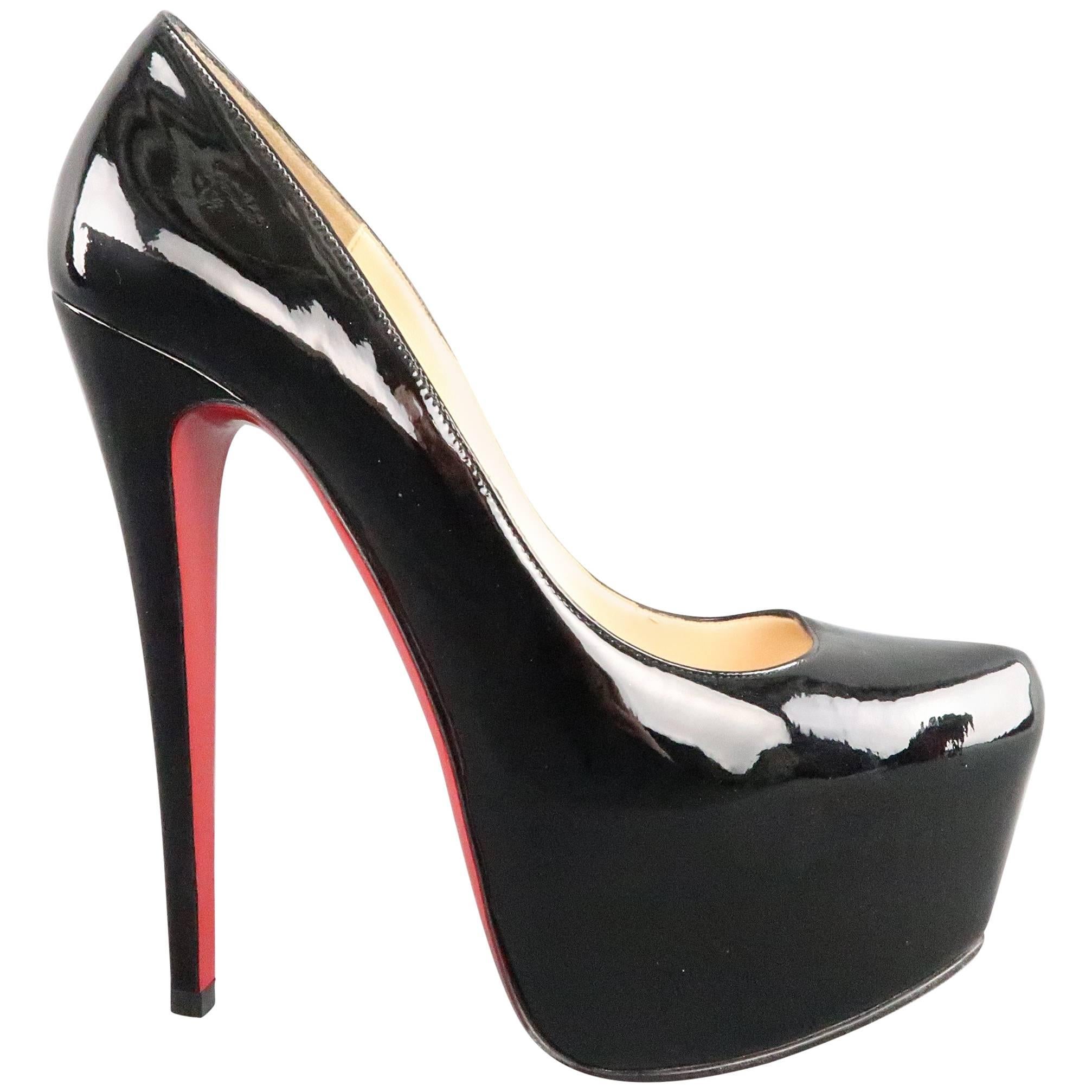 CHRISTIAN LOUBOUTIN Size 8.5 Black Patent Leather 'DAFFODILE' Platform Pumps