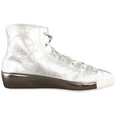 Y-3 by Yohji Yamamoto Size 10.5 Metallic Silver Leather High Top Sneakers