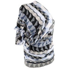 JUNYA WATANABE - Pull drapé asymétrique en tricot géométrique bleu et gris, taille S
