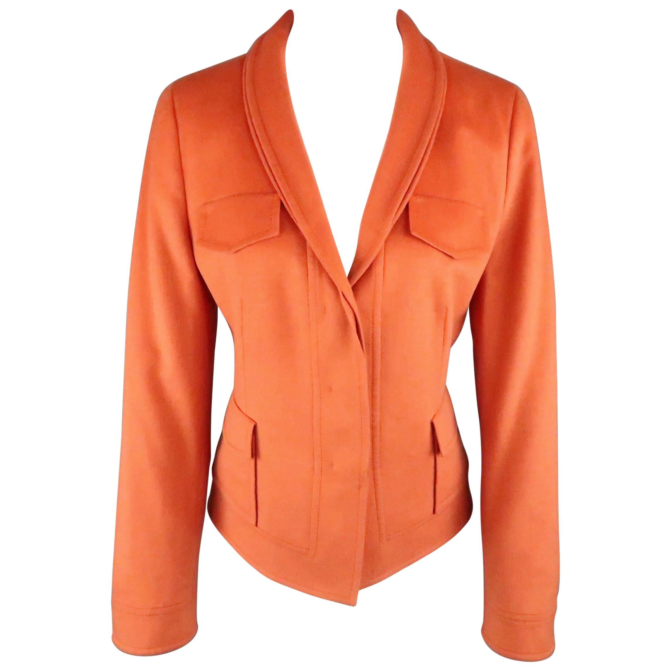 AKRIS Size 8 Orange Wool / Angora Shawl Collar Hidden Placket Jacket