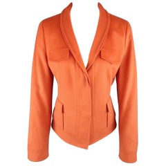 AKRIS Size 8 Orange Wool / Angora Shawl Collar Hidden Placket Jacket