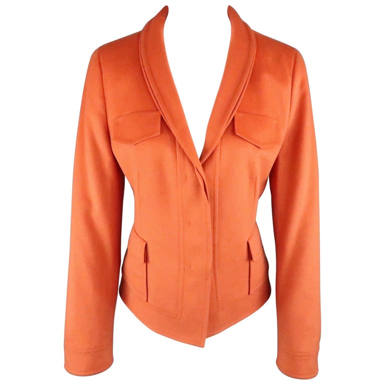 AKRIS Size 8 Orange Wool / Angora Shawl Collar Hidden Placket Jacket ...