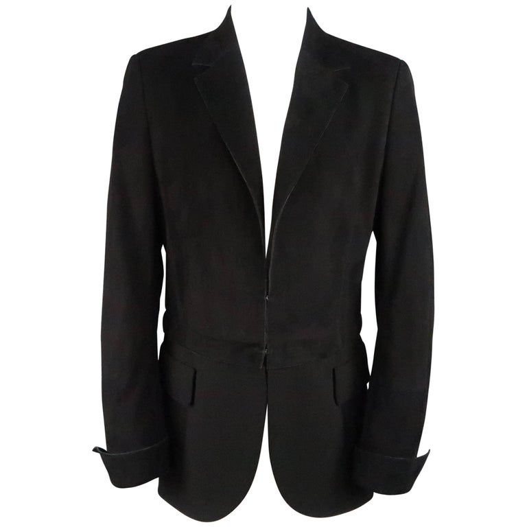 AKRIS Size 10 Black Suede and Wool Zip Off Sport Coat Jacket For Sale