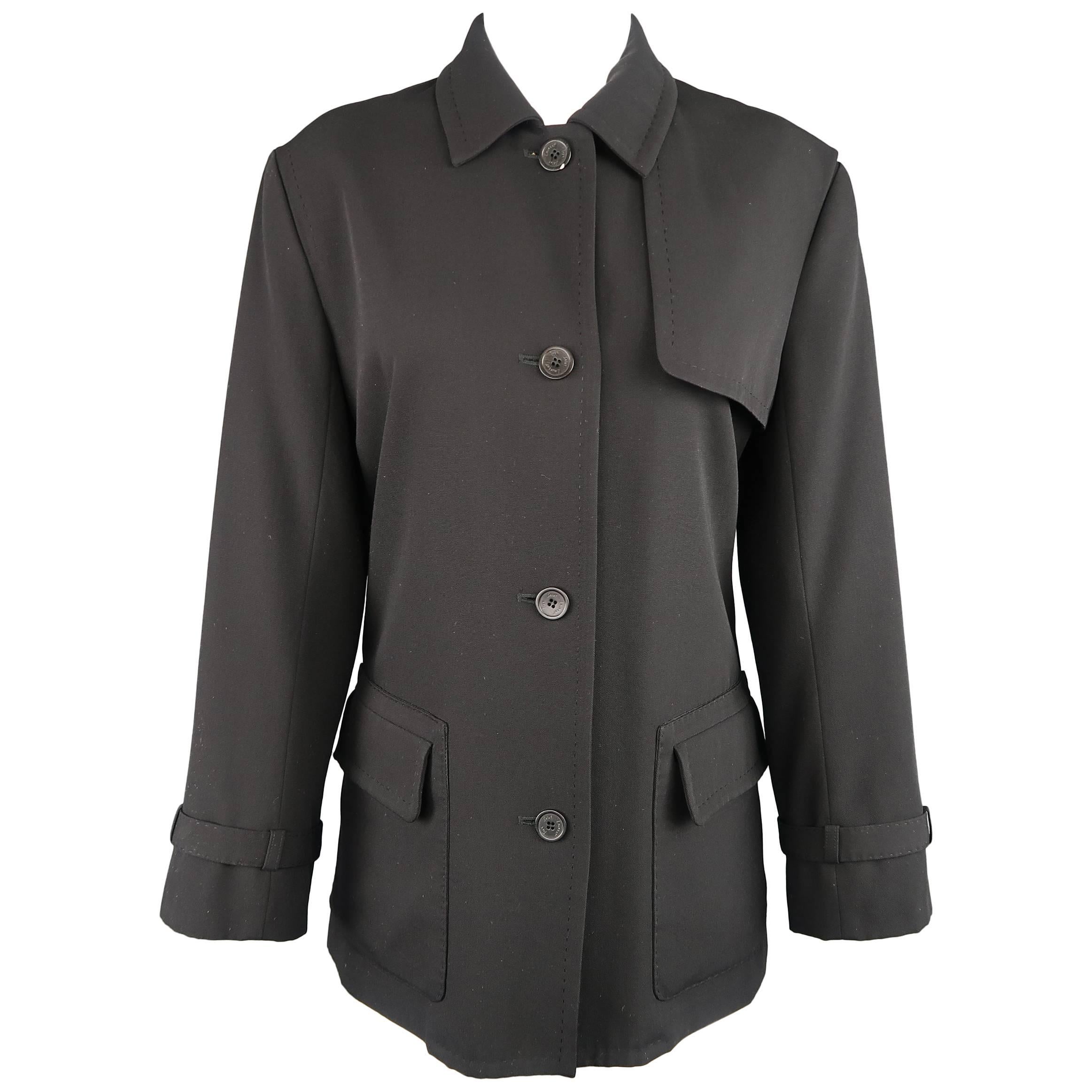 YVES SAINT LAURENT Size 4 Black Top Stitch Wool Blend Storm Flap Jacket
