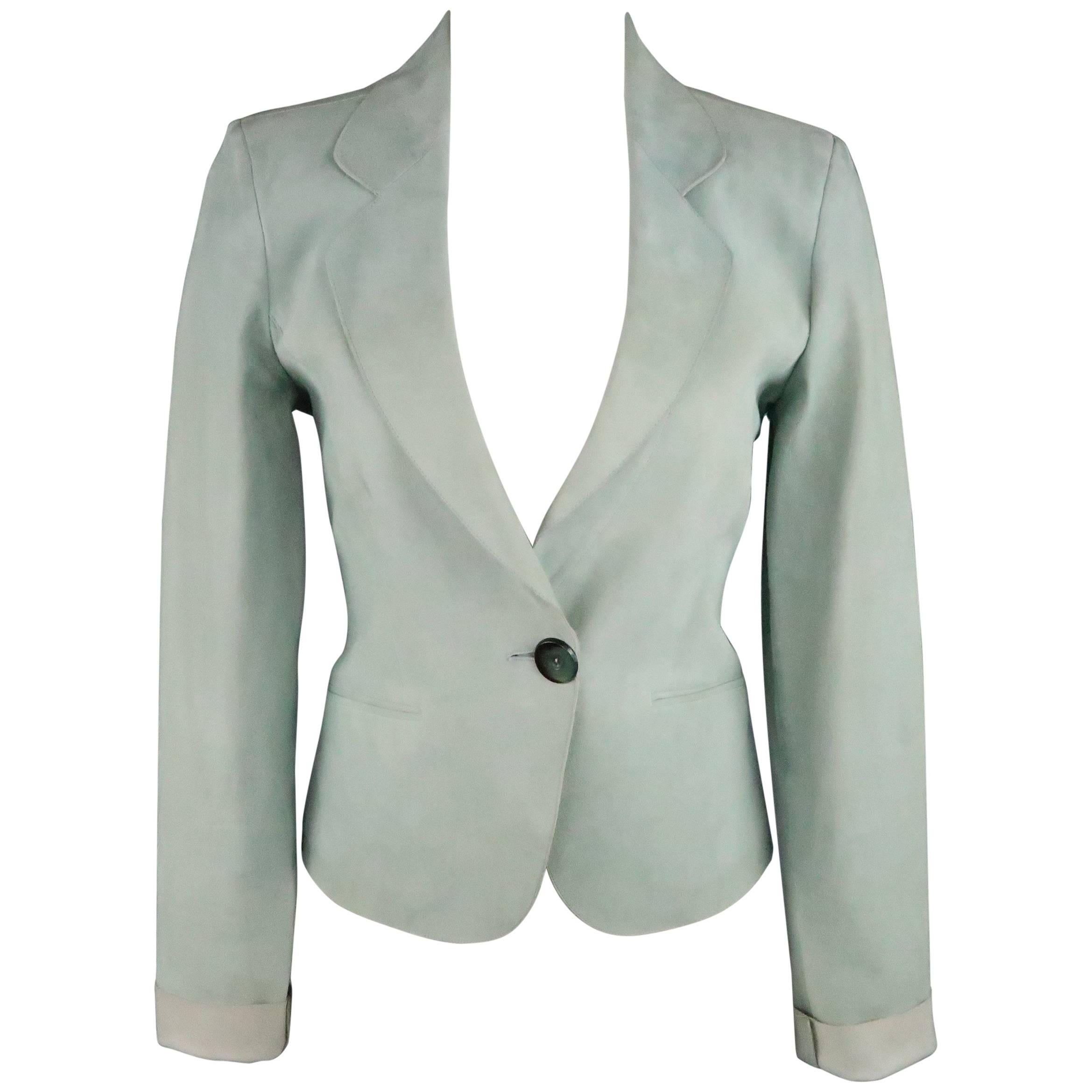 GIORGIO ARMANI Size 8 Mint Nubuck Leather Cropped Blazer Jacket