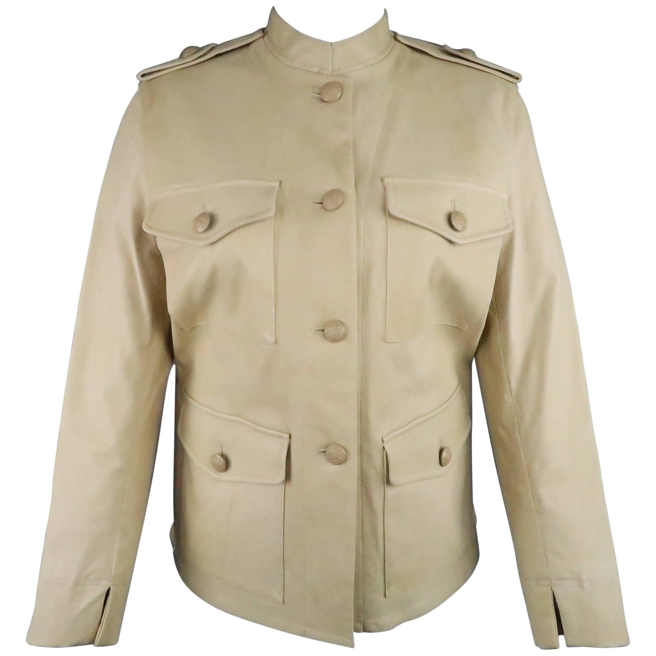 3.1 PHILLIP LIM Size 8 Beige Leather Patch Pocket Safari Jacket